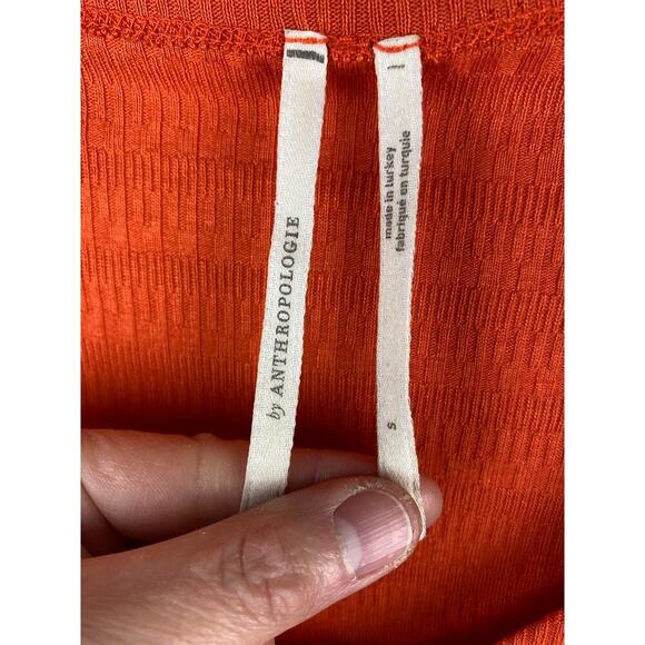 Anthropology Women's Size S Orange Deep V-Neck Ruched Long Sleeve Crop Top - Picture 4 of 7